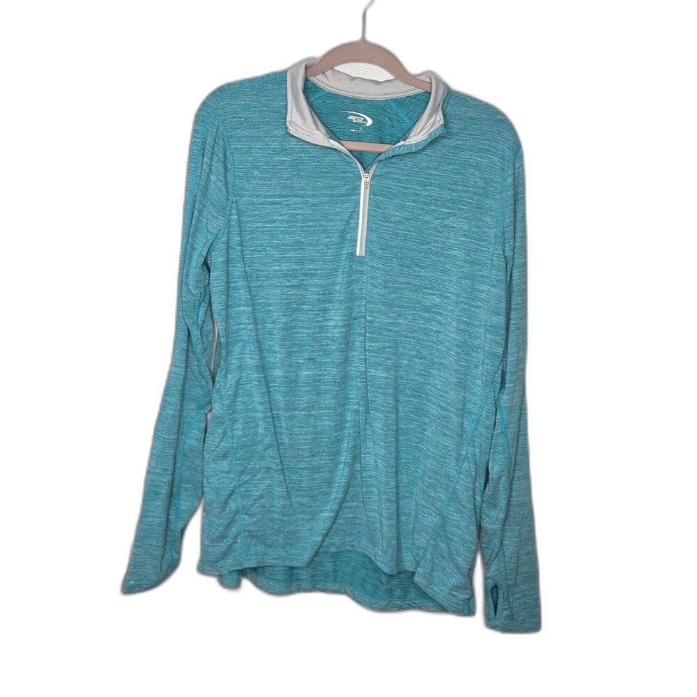 MTA Sport Women's XL Blue 1/4 Zip Pullover Thumbholes Mock Neck Athletic